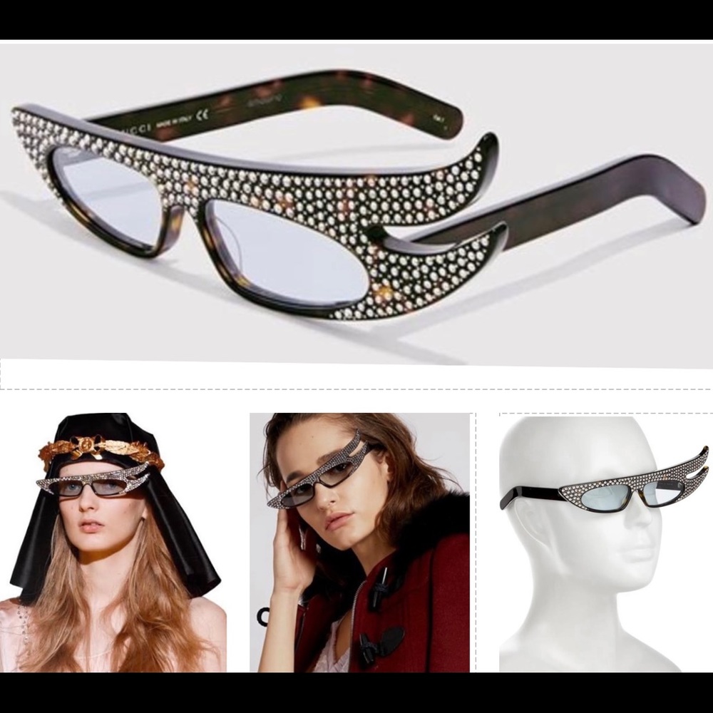 GUCCI DRAMATIC & FUTURISTIC CRYSTAL EMBELLISHED CAT EYE SUNGLASSES - Picture 13 of 16